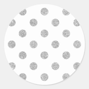 Sticker Rond Élégant Motif Pois Parties scintillant argent