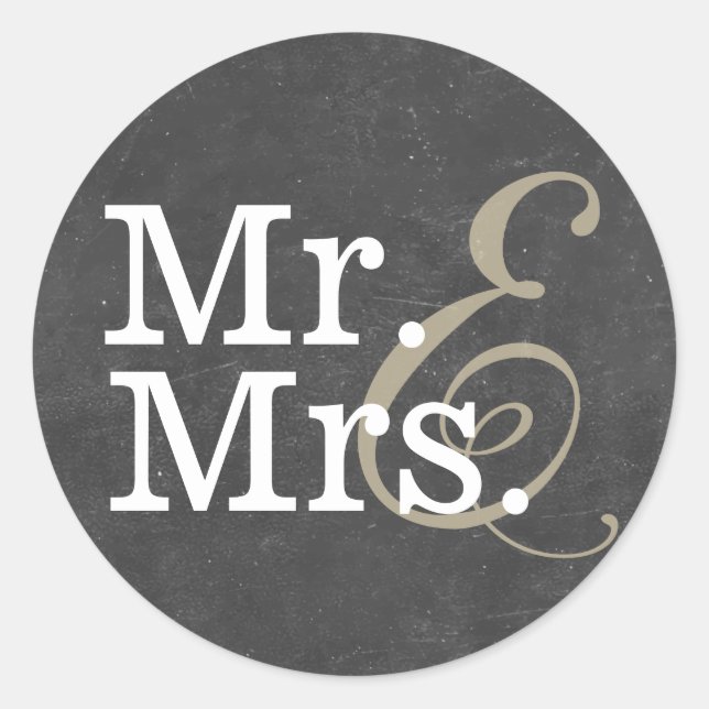 Sticker Rond Elégant Mr et Mme Chalkboard Wedding Favor (Devant)