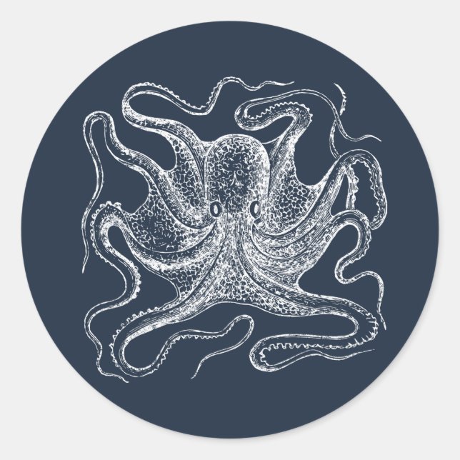 Sticker Rond Elegant Navy Blue Octopus (Devant)