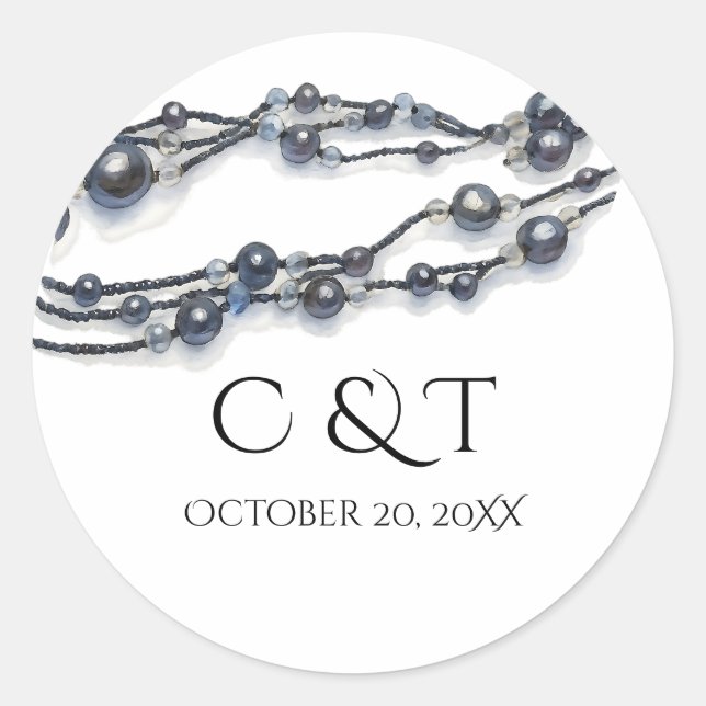 Sticker Rond Elegant Navy Blue Pearl Watercolor Modern Wedding  (Devant)