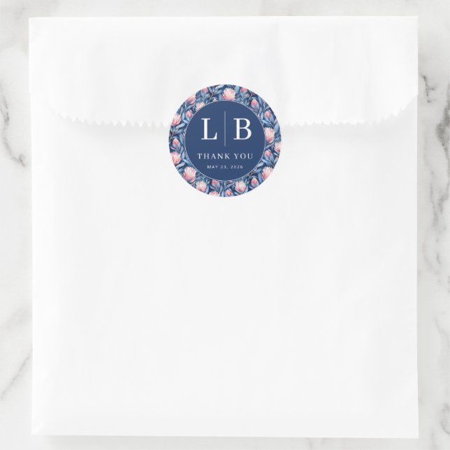 Sticker Rond Elegant Navy Floral Gratitude (Sac)