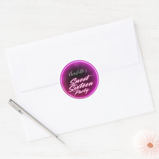 Sticker Rond Elégant néon rose noir rétro doux 16e anniversaire