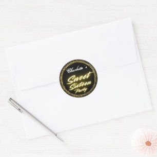 Sticker Rond Elégant néon rose noir rétro Sweet 16e anniversair