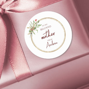 Sticker Rond Élégant Noël Bien-aimée Mère Or et Vert