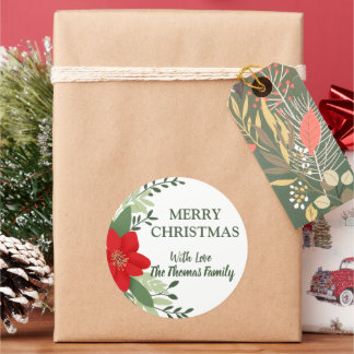 Sticker Rond Élégant Noël Botanique Nom personnalisé