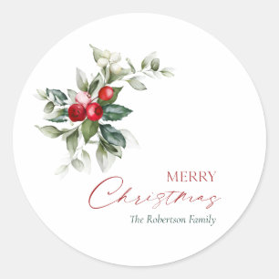 Sticker Rond Élégant Noël Holly