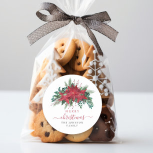 Sticker Rond Élégant Noël Rouge Poinsettia