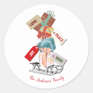 Sticker Rond Élégant Noël rustique moderne rouge blanc vert