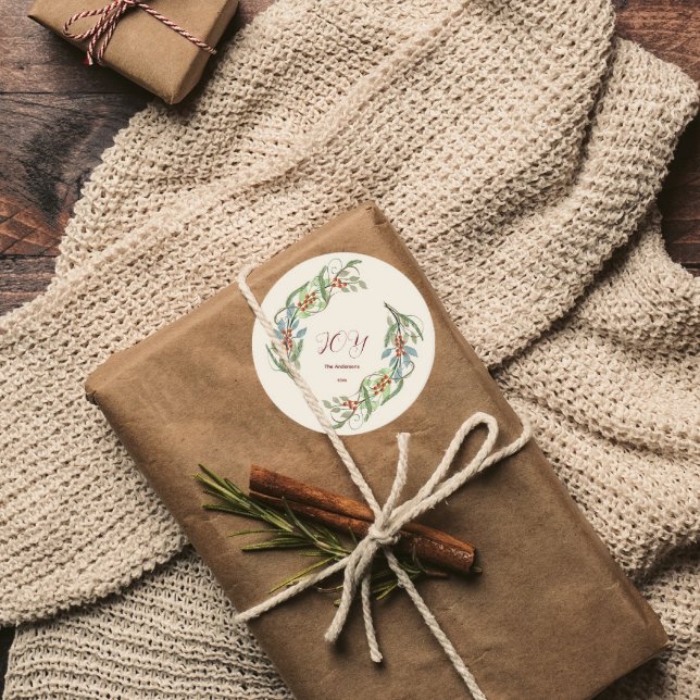Sticker Rond Elégant Noël Wreath Joy (Créateur téléchargé)