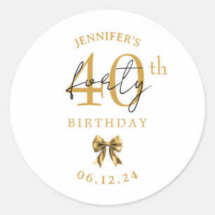 Sticker Rond Elégant Nœud Papillon Coquette Or 40e Anniversaire