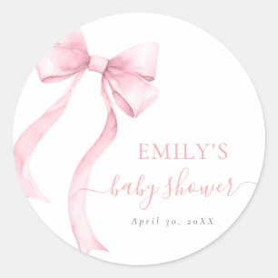 Sticker Rond Élégant Nœud Papillon Coquette Rose Fille Baby Sho