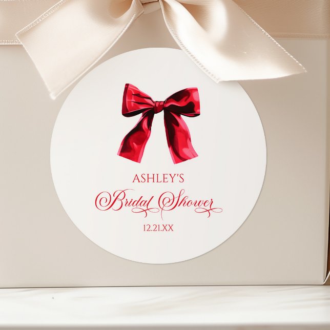 Sticker Rond Élégant Nœud Papillon Coquette Shower de Mariage (Créateur téléchargé)