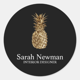 Sticker Rond Élégant noir d'ananas moderne