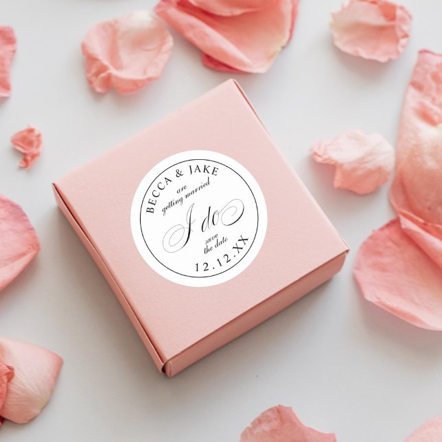 Sticker Rond Elégant noir et blanc Calligraphie Mariage Je fais (Créateur téléchargé)