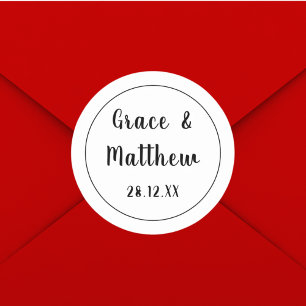 Sticker Rond Élégant noir et blanc classique Mariage minimalist