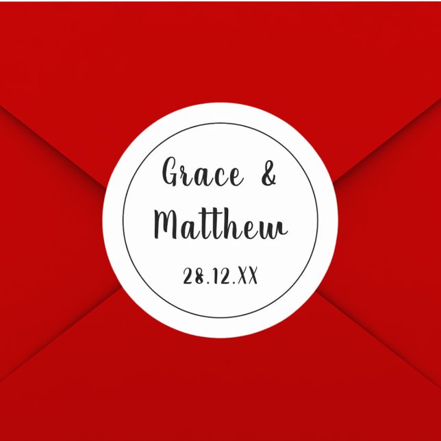 Sticker Rond Élégant noir et blanc classique Mariage minimalist (Créateur téléchargé)