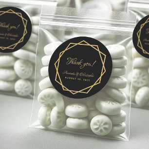 Sticker Rond Elégant noir or Merci géométrique Mariage
