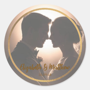 Sticker Rond Elégant noir & or photo mariage romantique
