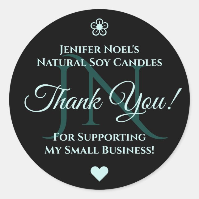 Sticker Rond Elégant noir Pastel clair Merci de texte bleu (Devant)