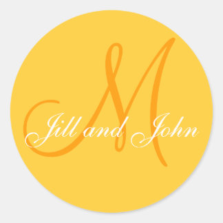 Sticker Rond Élégant Noms Jaunes Monogramme Mariage Favoriser É