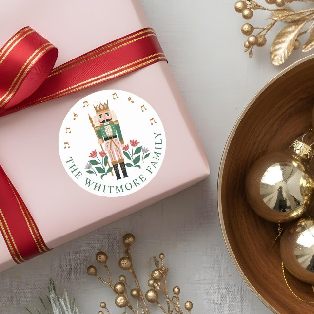 Sticker Rond Élégant Nutcracker Ballet Toy Soldier Musique Flor (Elegant Nutcracker Ballet Toy Soldier Floral Music Classic Round Sticker)