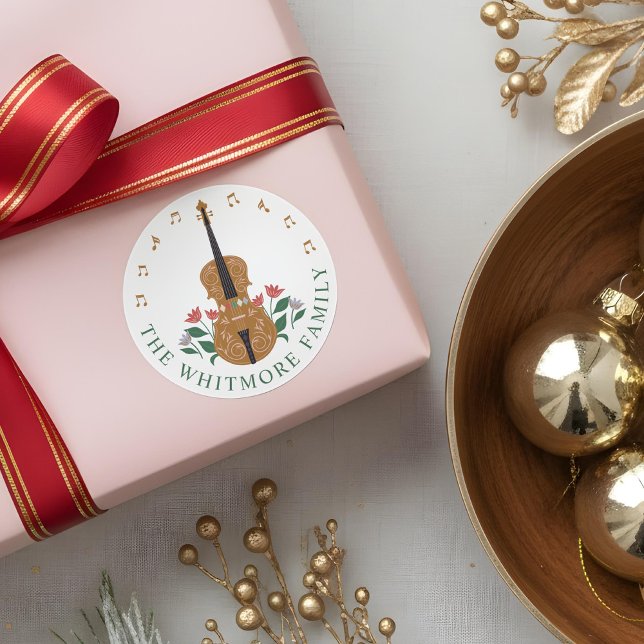 Sticker Rond Élégant Nutcracker Violon Instrument de musique fl (Elegant Nutcracker Violin Instrument Floral Music Classic Round Sticker)