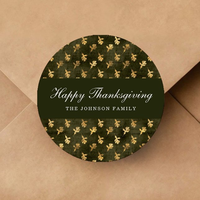 Sticker Rond Elegant Oak Leaves Green Thanksgiving (Elegant Oak Leaves Green Thanksgiving Classic Round Sticker)