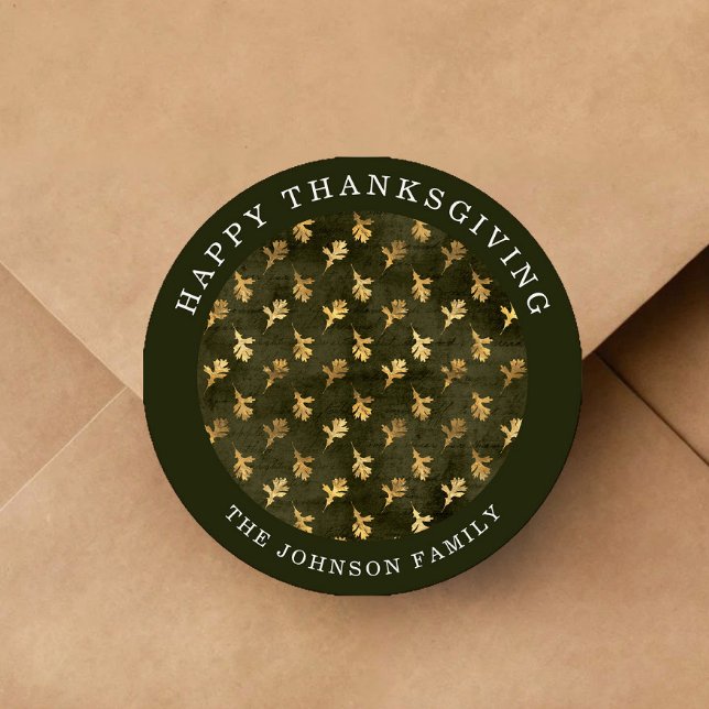 Sticker Rond Elegant Oak Leaves Green Thanksgiving (Elegant Oak Leaves Green Thanksgiving Classic Round Sticker)