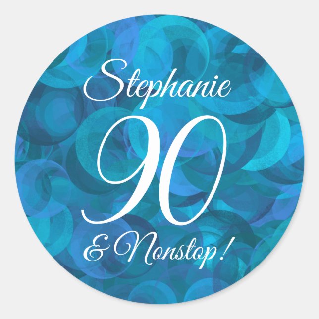 Sticker Rond Elégant Ocean Blue 90 et sans escale Anniversaire  (Devant)