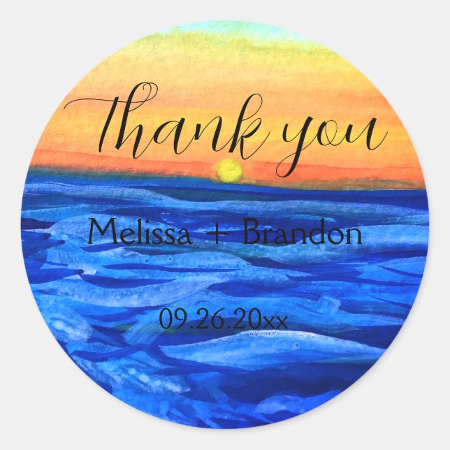 Sticker Rond Elégant Ocean Waves Beach Destination Mariage (Devant)