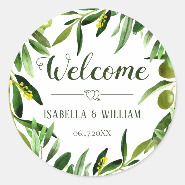 Sticker Rond Elégant Olive Leaf Boho Garden Mariage Bienvenue (Devant)