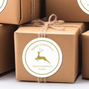 Sticker Rond Élégant or Joyeux Noël Reindeer Cadeau personna