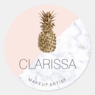 Sticker Rond Élégant or moderne ananas rose vif