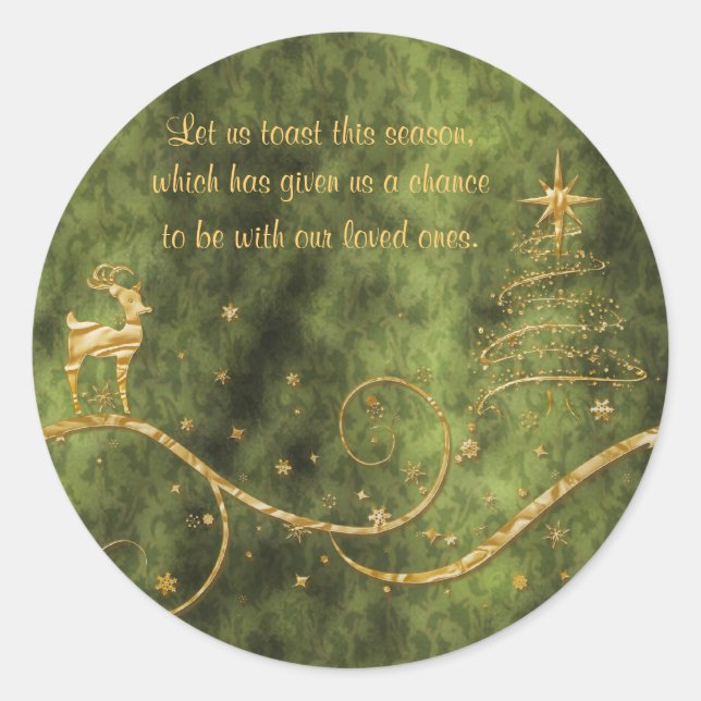 Sticker Rond Elégant or Noël rennes voeux voeux (Devant)