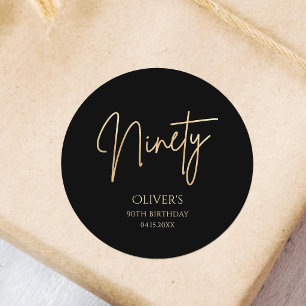Sticker Rond Elégant Or Noir 90e Anniversaire