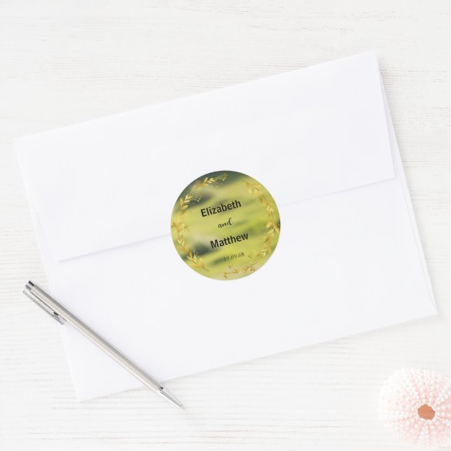 Sticker Rond Elégant or Overlay Fleurs mariage rustique (Enveloppe)
