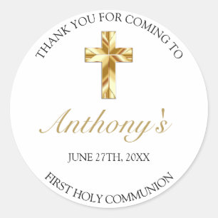 Sticker Rond Elégant or premier saint Merci Communion