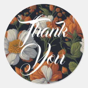 Sticker Rond Élégant oranger délicat fleurs florales blanches