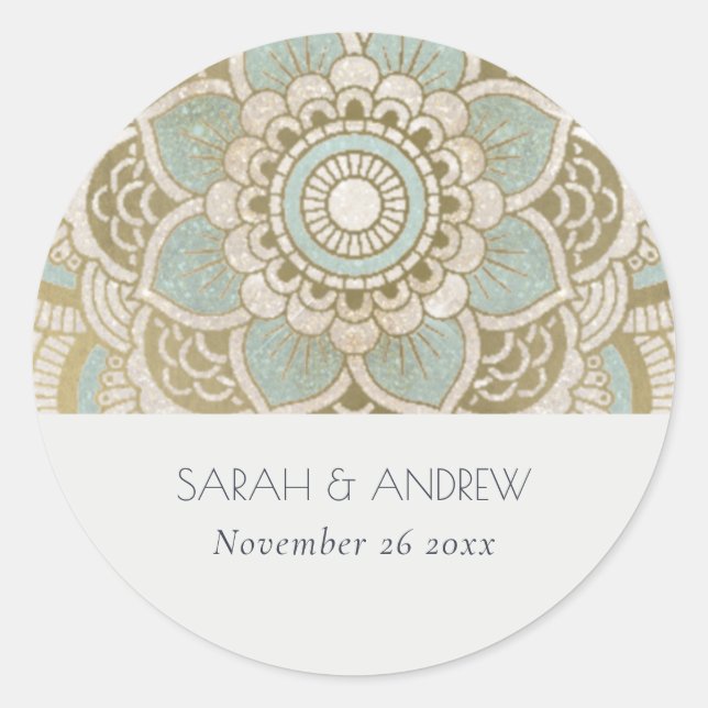 Sticker Rond Elégant Ornate Gold Turquoise Turquoise Mandala Ma (Devant)