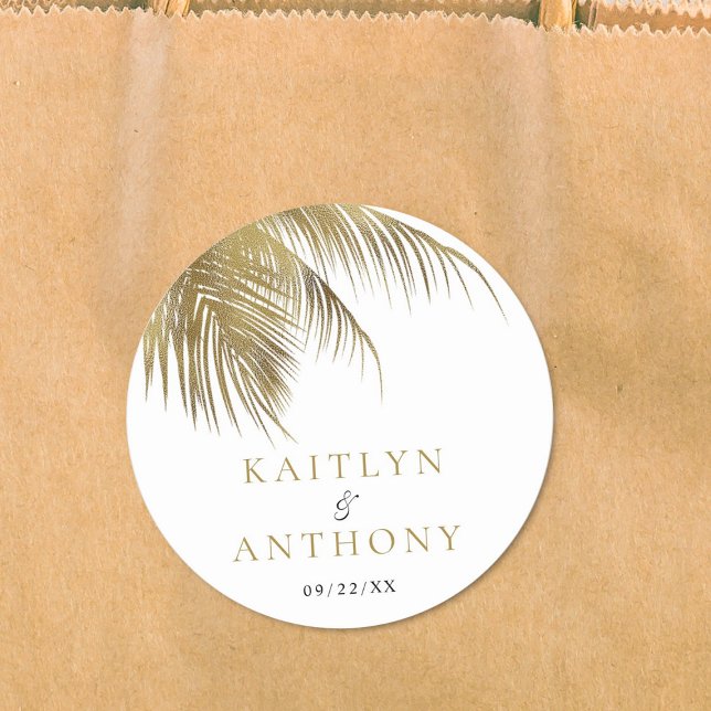 Sticker Rond Elégant Palm Tree Plage Tropical Mariage (Créateur téléchargé)