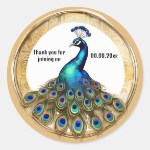 Sticker Rond Elégant paon rond aquarelle art nouveau