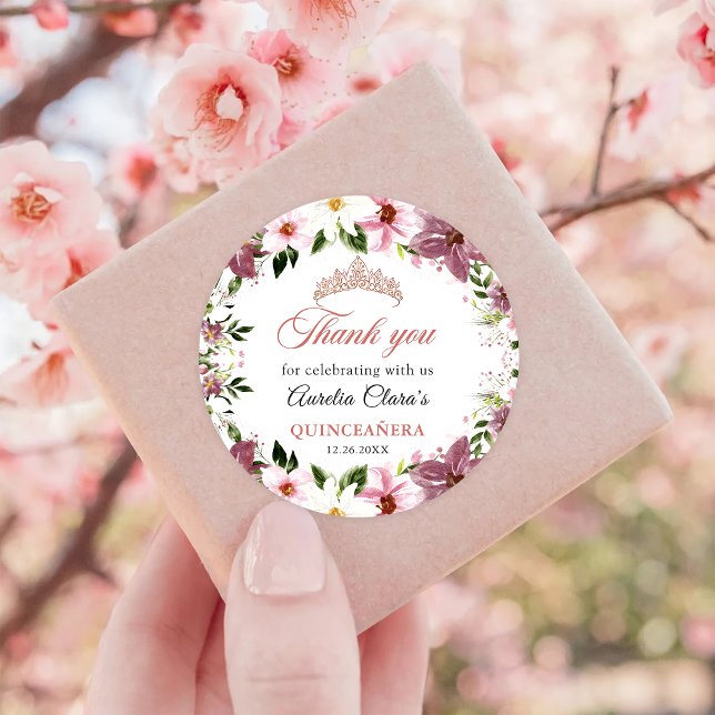 Sticker Rond Élégant papillon floral Quinceañera (Créateur téléchargé)