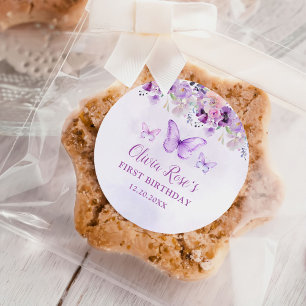Sticker Rond Elégant papillon violet 1er anniversaire fête
