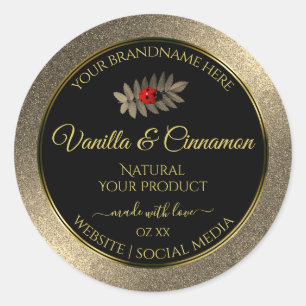 Sticker Rond Elegant Parties scintillant or noir produit Étique