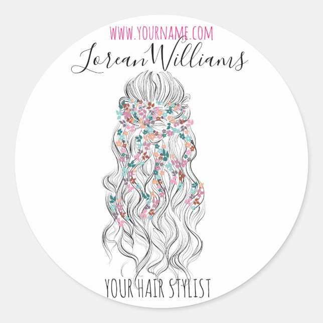 Sticker Rond Élégant Pastel Bride Cheveux Vave Style Floral (Devant)