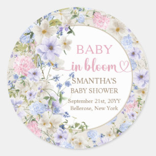 Sticker Rond Élégant pastel fleur sauvage rose clair