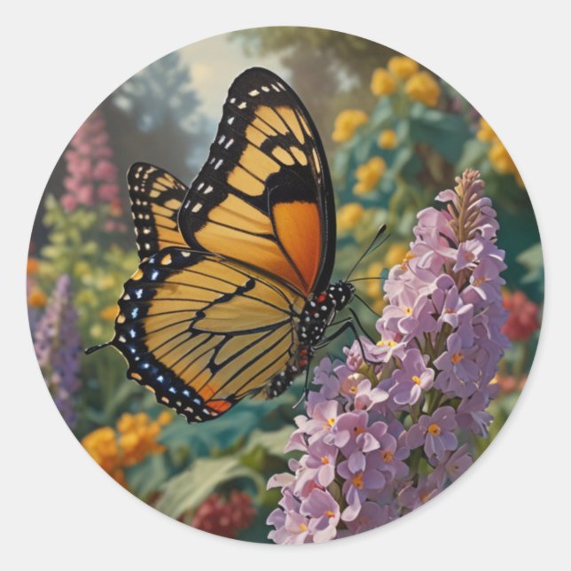 Sticker Rond Elegant pastel wildflower garden with butterfly (Devant)