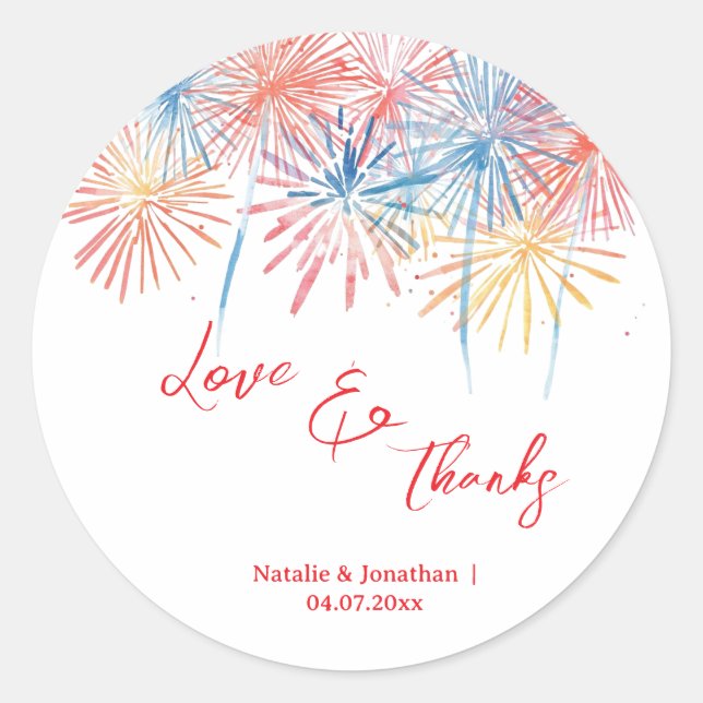 Sticker Rond Elegant Patriotic Fireworks | 4th of July Wedding  (Devant)