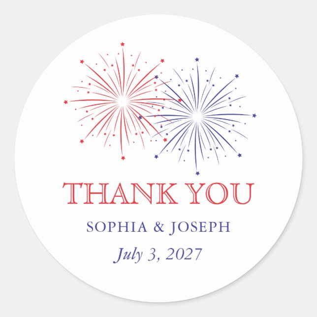Sticker Rond Elegant Patriotic Fireworks | 4th of July Wedding (Devant)