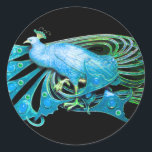 STICKER ROND ELÉGANT PEACOCK EN AQUA TURQUOISE BLEU, NOIR<br><div class="desc">Design de bijoux Art Nouveau vintage.Développement graphique numérique moderne et Cool par Bulgan Lumini (c) .Facile à customiser avec votre propre texte comme une cérémonie mariage faire-part, cartes de place, sauver la date, merci, douches nuptiales, douches douces 16 anniversaires, douches fiançailles, ou à peu près tout événement que vous souhaitez!...</div>